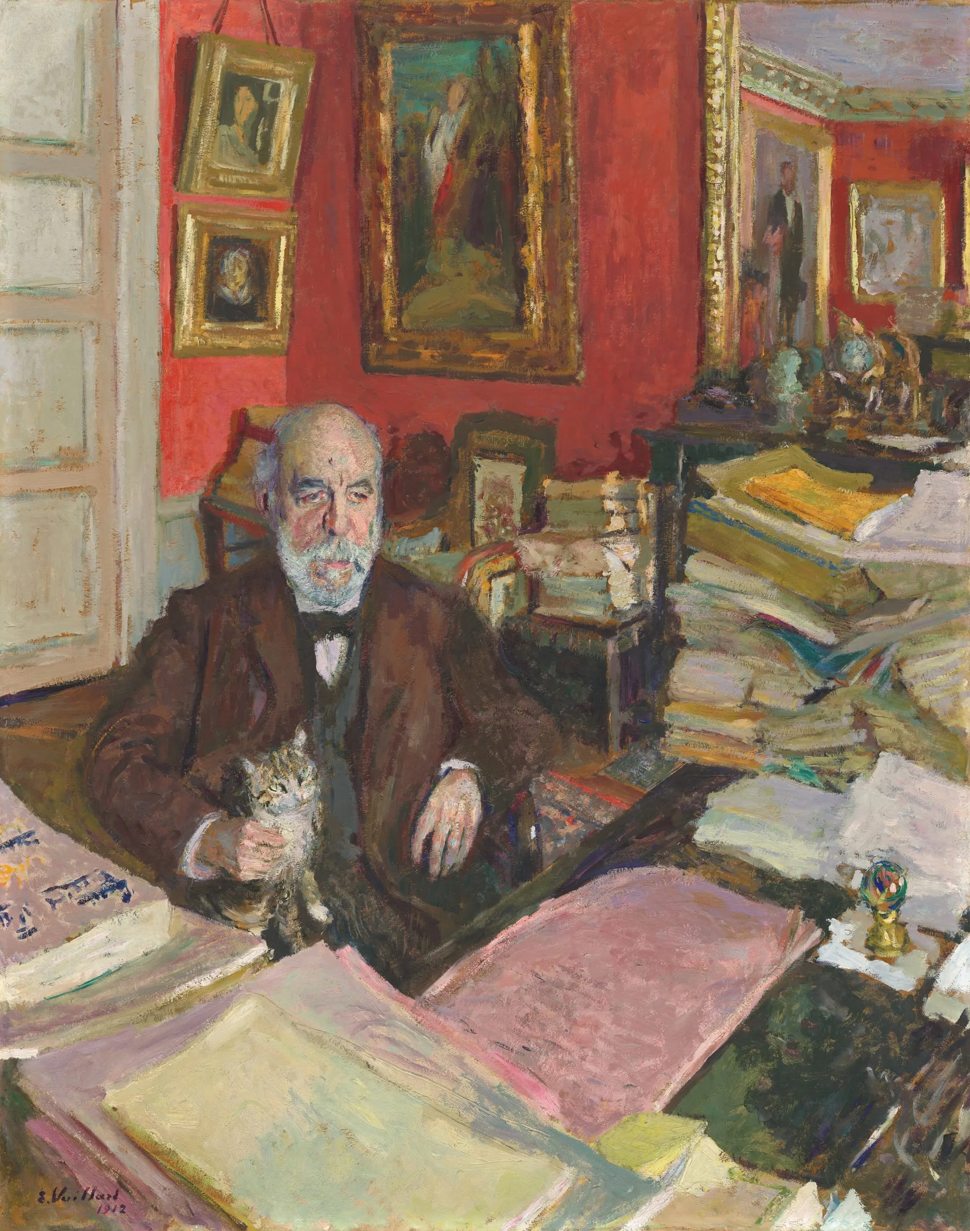 Théodore Duret en su estudio, rodeado de papeles. Óleo de Édouard Vuillard, 1912