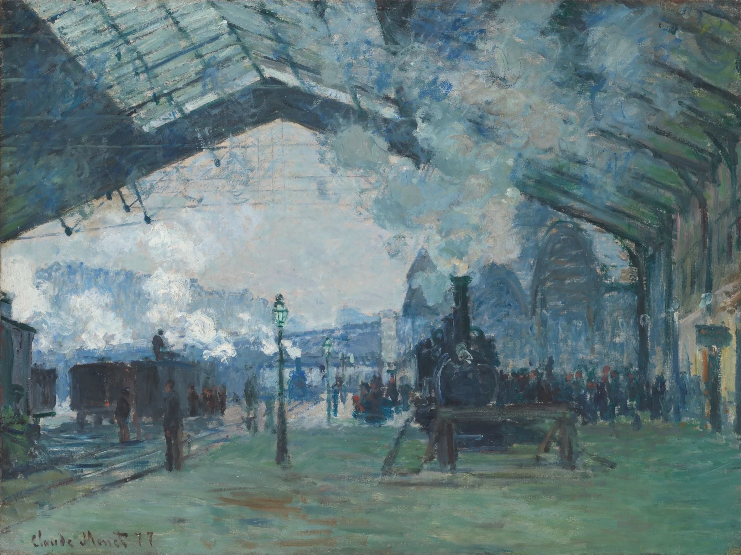 Claude Monet, Llegada del tren de Normandía, estación Saint-Lazare, 1877. Art Institute of Chicago. Dominio público.
